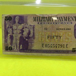 VTG Lot of 2 MPC Military Pay Certificate Series 692 .50c # 10 & 15 Circulated.